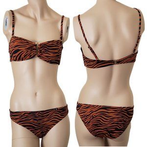 Undiz Swimwear Zebra Animal Print U Wire Bandeau Hipster SZ M Black Rust Brown